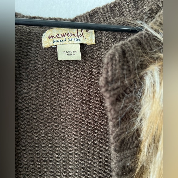 NWT One World Brown Size XL Faux Fur sweater Vest - Picture 2 of 8